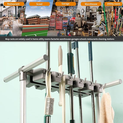 Broom mop Holder Cleaning Supplies Organizer Janitor carts on Wheels Housekeeping Station Storage Tools for Garage, Garden, Closet, Cabinet
