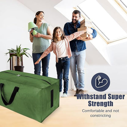 4 Pack Large Strong Moving Bags with Zippers & Carrying Handles - Water-Resistant - Heavy Duty Storage Tote for Space Saving, Fold Flat, Alternative to Moving Box (Olive Green)