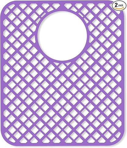 2 Pack Silicone Sink Protectors for Kitchen Sink, Lozenge Pattern 13 x 11 Inches Sink Mat, Non-Slip and Durable Sink Protector Silicone, Rear Drain, Purple
