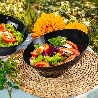 bUCLA 12 Pack Black Plastic Serving Bowls - 20 OZ Angled Bowls Disposable for Chip,Candy,Salad and Fruit - Ideal for Wedding, Party & New Year