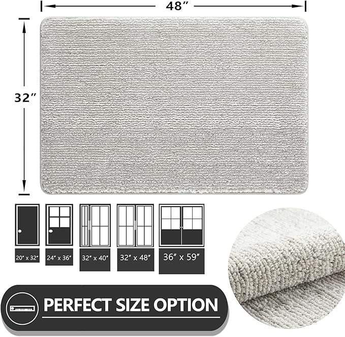 REFETONE Indoor Doormat, Front Door Mat 32"x48" Absorbent Rubber Backing Non Slip Back Door Mats, Washable Low-Profile Inside Floor Mat Door Rugs for Entryway, Resist Dirt Mud Mat for Dogs, Grey