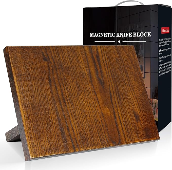 WILDMOK Magnetic Knife Block - Home Kitchen Multifunctional Magnets Knife Holder without Knives, Ash Wood Magnetic Knife Holder for Kitchen Counter - 13.3 x 9.3 Inches