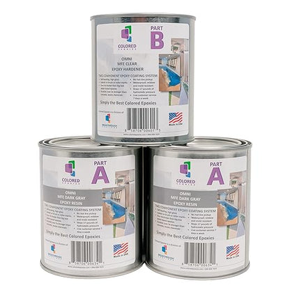 Coloredepoxies 10007 Dark Gray Epoxy Resin Coating Made with Beautiful and Vibrant Pigments, 100% solids, For Garage Floors, Basements, Concrete and Plywood. 3 Quart Kit