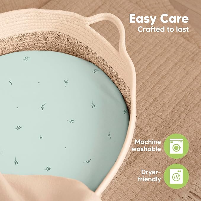 2-Pack Baby Bassinet Sheets Girl, Boy - 33x17 Viscose Derived from Bamboo Bedside Mattress Fitted Bassinet Sheets, Compatible with Halo Bassinest Swivel Sleeper, Baby Delight, Graco (Bunnies)
