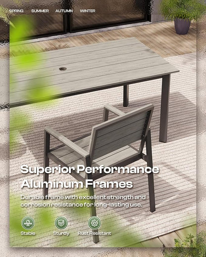67"*32.3"*29.5" Patio Dining Table, Seamless Rectangle Aluminum + HDPS Outdoor