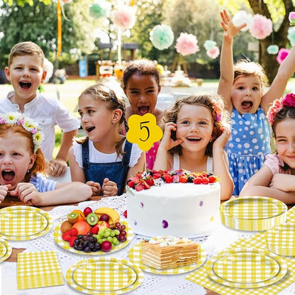 180Pcs Yellow Gingham Party Supplies Paper Plates and Napkins Serve 60 |