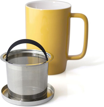 FORLIFE Dew Glossy Finish Brew-In-Mug with Basket Infuser & "Mirror" Stainless Lid 18 oz., Mandarin