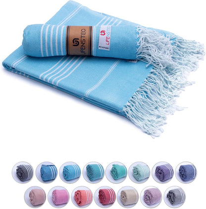 Turkish Beach Towel - 40x71 inch Oversized Sand Resistant Prewashed Turkish Towel - 100% Turkish Cotton Quick Drying, Compact, Lightweight Turkish Towel for Beach, Bath, Pool, Gym, Yoga
