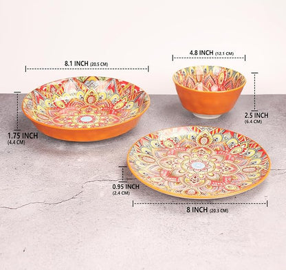 YA JU Mandala Dinnerware Sets Serves 4, Buffet Dinnerware, Boho Plates and