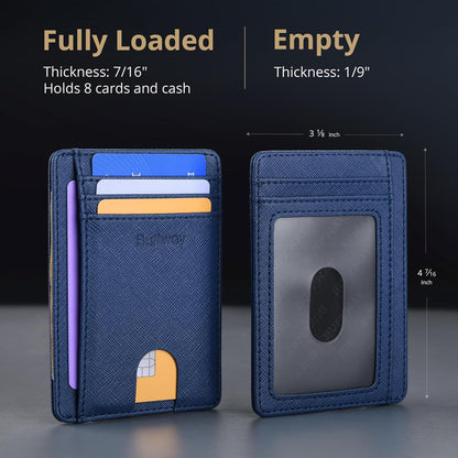 Buffway Slim Minimalist Front Pocket RFID Blocking Leather Wallets for Men and Women - Cross Blue