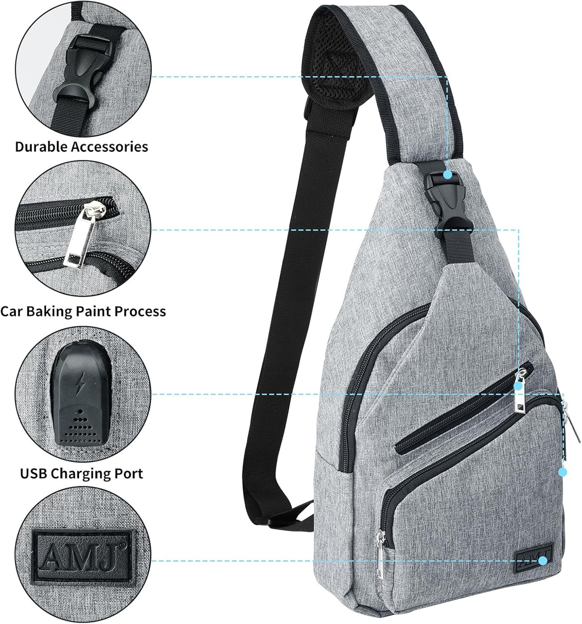 AMJ Crossbody Sling Bag Men Women, Casual Shoulder Backpack, Chest Daypack Satchel for Hiking Travel