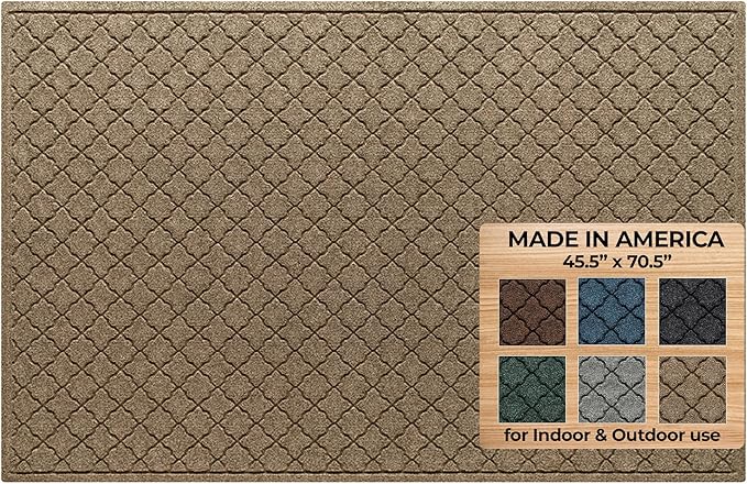 WaterHog Heavy Duty Doorway Mat, 4' x 6', Made in USA, Durable & Skid-Resistant Entryway Mat, Water-Trapping, Indoor/Outdoor Decorative Floor Covering, Cordova Collection, Khaki/Camel