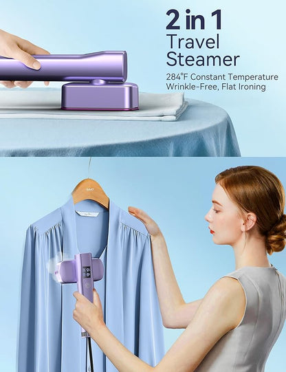 Steamer for Clothes,Sundu Portable 2-in-1 Steamer & Iron,15s Heat-up,100ml Tank,Ironing Gloves,20 Min Steam,Wrinkle Remover,Garment Steamer for Travel & Home(Dreamy Purple)