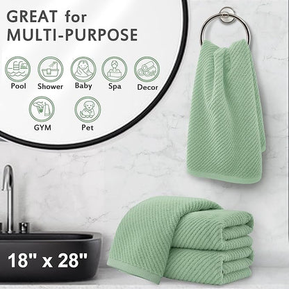 VOOVA & MOVAS Hand Towels for Bathroom Set of 4, Large 18" x 28", 100% Cotton | Lightweight | Thick | Quick Dry | Soft | Absorbent, Sage Green Hand Towels, Bathroom Essentials