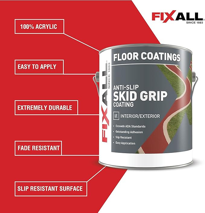 FIXALL Skid Grip Anti-Slip Coating, 1 Gallon, Jet, Exceeds ADA Standards, Ideal for Safety Areas, Slip-Resistant Pavement, Cement & Concrete Paint