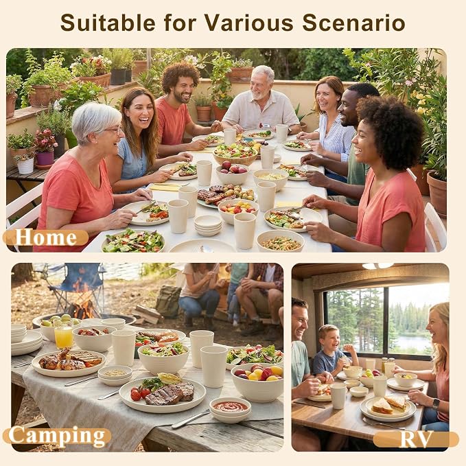 Dishes Set for 8, Wheat Straw Dinnerware Sets 40 Piece, Unbreakable Bowls and