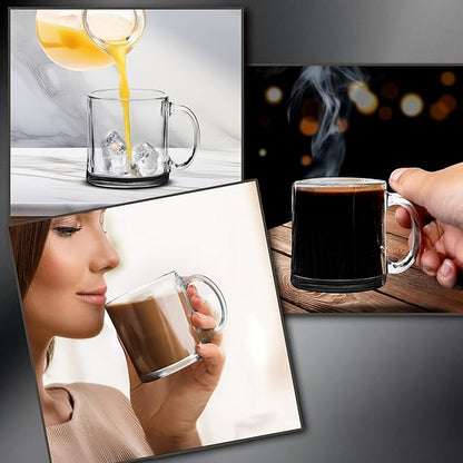 Libbey Clear Glass Coffee Mugs 13 oz. Set of 10, Bulk Pack - Perfect for Coffee, Tea, Espresso, Hot Cocoa, Other Beverages - Black Bottom