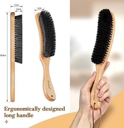 BFWood Clothes Brush - Boar Bristle Hat Brush Lint Brush for Suits, Cashmere, Wool, Velvet, Suede and Pet Hair - Large Beech Handle