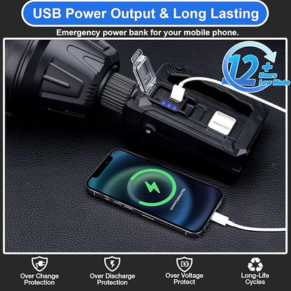 Rechargeable Spotlight Flashlight, Peascat 3, 000L Lumens LED Handheld Spot
