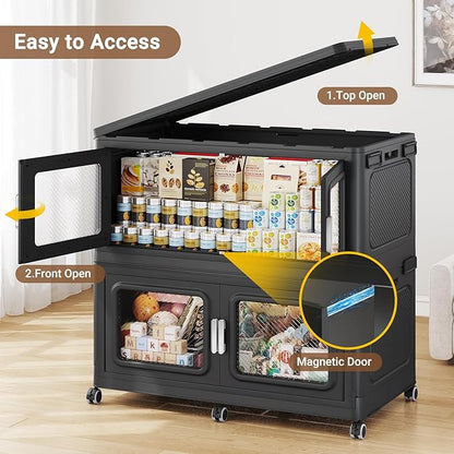BROVIEW 900 Qt Stackable Storage Bin with Lid, 225Gal Extra Large Collapsible Storage Boxes, Folding Plastic Drawer, Heavy-Duty Store Cabinet, Closet Organizer for Home Kitchen, 3 Pack Black