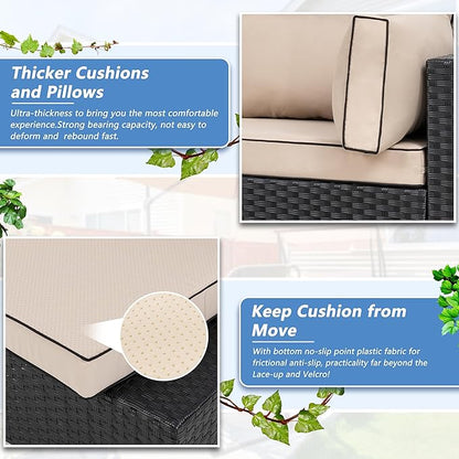 Shintenchi 7 Pieces Outdoor Patio Sectional Sofa Couch, Wicker Furniture