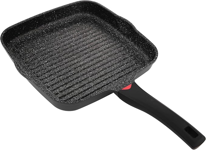 11 Inch Non Stick Grill Pan Granite Coated with Pour Spout - Lightweight 2.66 Quart Grill Pan for Indoor Cooking with Grip Handle - Induction Compatible PFOA Free Stove Top (Black)