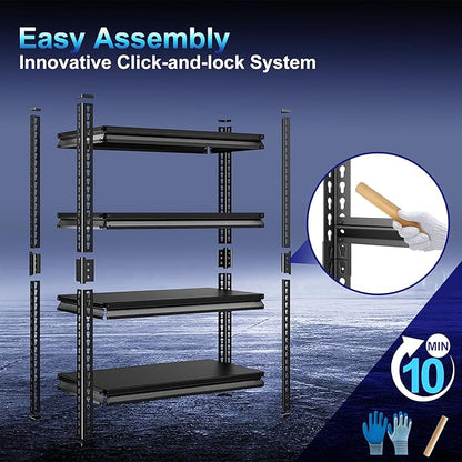 Adjustable Garage Storage Shelves, 35.4''W Garage Shelving Heavy Duty Loads 1280LBS, Metal Industrial Utility Shelf for Warehouse, Kitchen, Laundry Room,35.4" W x 15.7" D x 66" H,Black