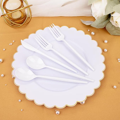Supernal 180PCS White Plastic Silverware,White Utensils Set Disposable,Disposable Silverware Include 60 Forks,60 Knives,60 Spoons,Heavy Duty Party Cutlery for Birthday,Dinner,Wedding