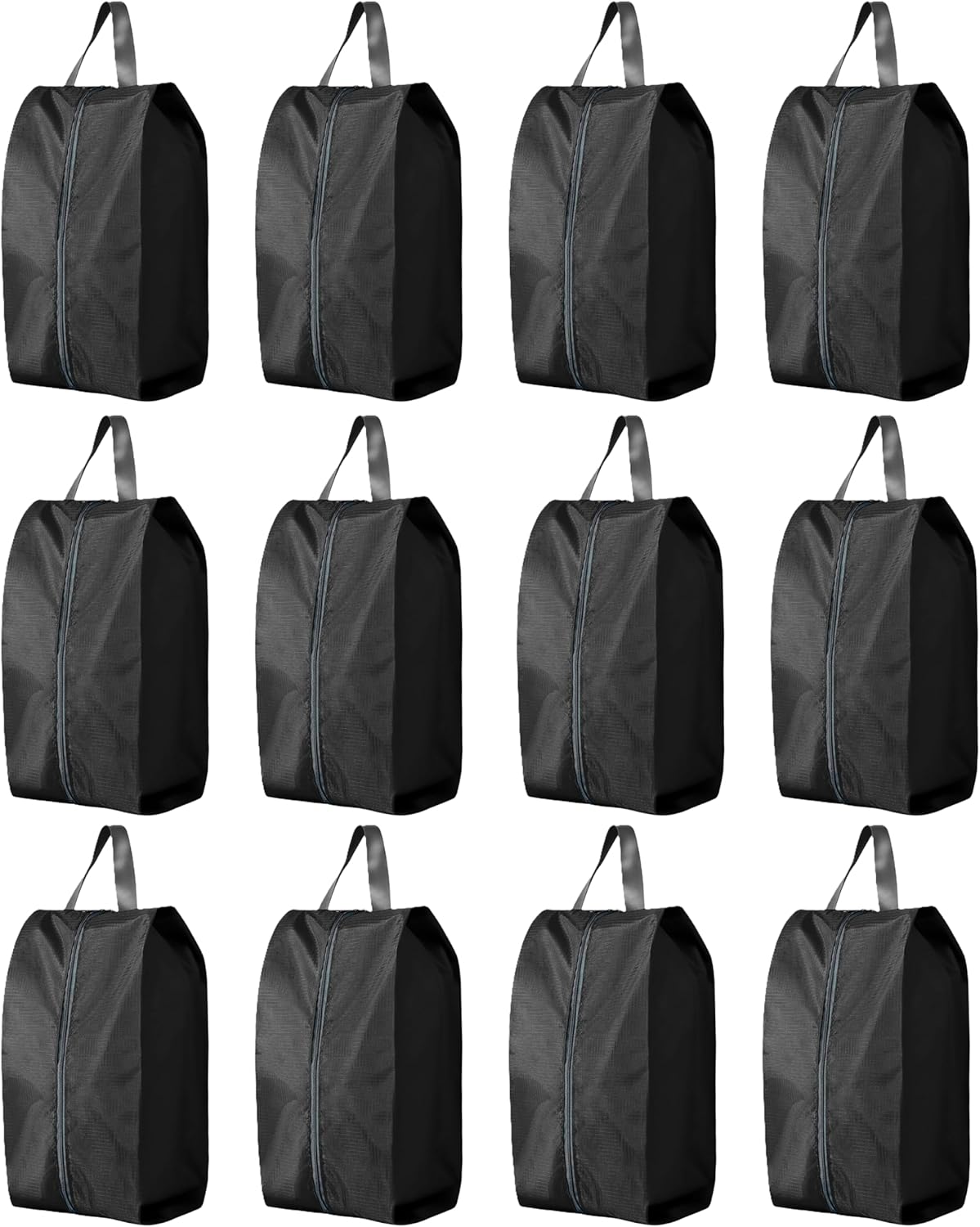 Travel Shoe Bags, Set of 12, Large Oxford Fabric Storage Bags with Zipper and Handle, Water-Resistant Pouches (Black)