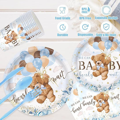 168pcs We Can Bearly Wait Bear Plates Napkins