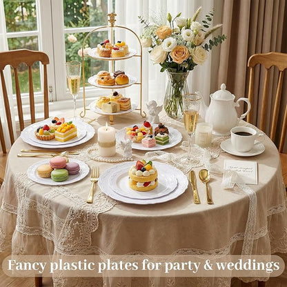 DaYammi 60PCS White Plastic Plates, Heavy Duty White Disposable Plates Premium