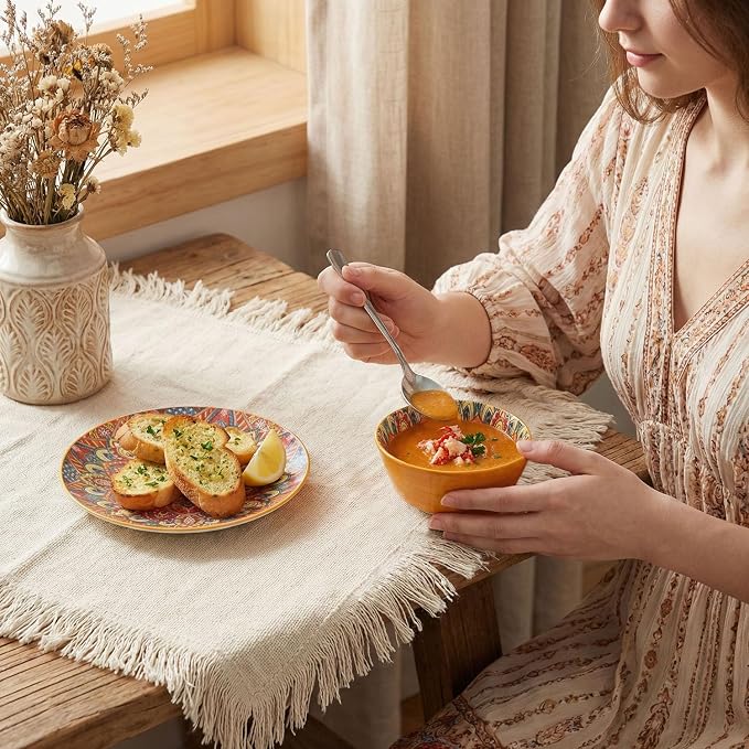 YA JU Mandala Dinnerware Sets Serves 4, Buffet Dinnerware, Boho Plates and