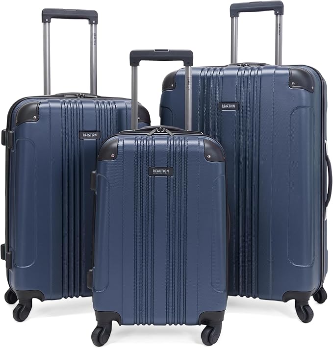 Kenneth Cole REACTION Out of Bounds Lightweight Hardshell 4-Wheel Spinner Luggage, Naval, 3-Piece Set (20", 24", & 28")