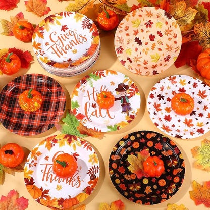120 Pcs Fall Paper Plates 7 Inch Hello Fall Dessert Plates, Maple Leaves Dinner