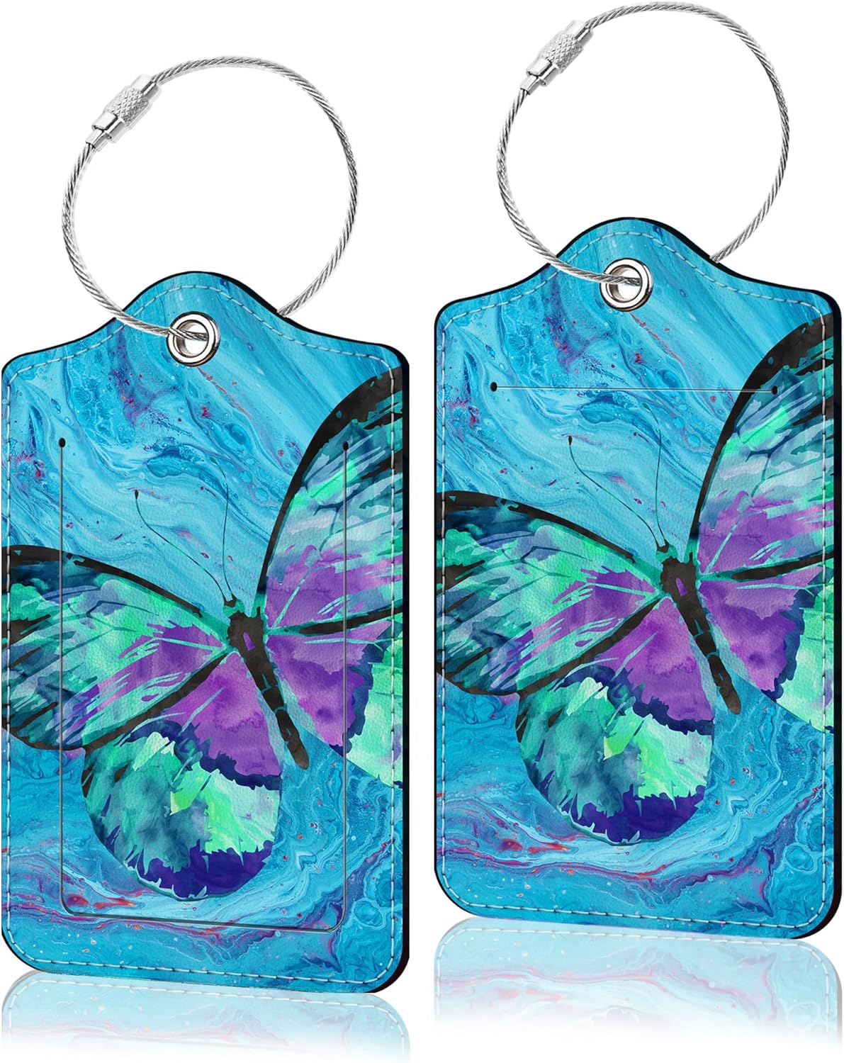 2 Pack Luggage Tag for Suitcase, Cute Unique Leather Suitcase Tags Identifiers with Privacy Name Address Labels & Durable Steel Loop for Women Men Travel