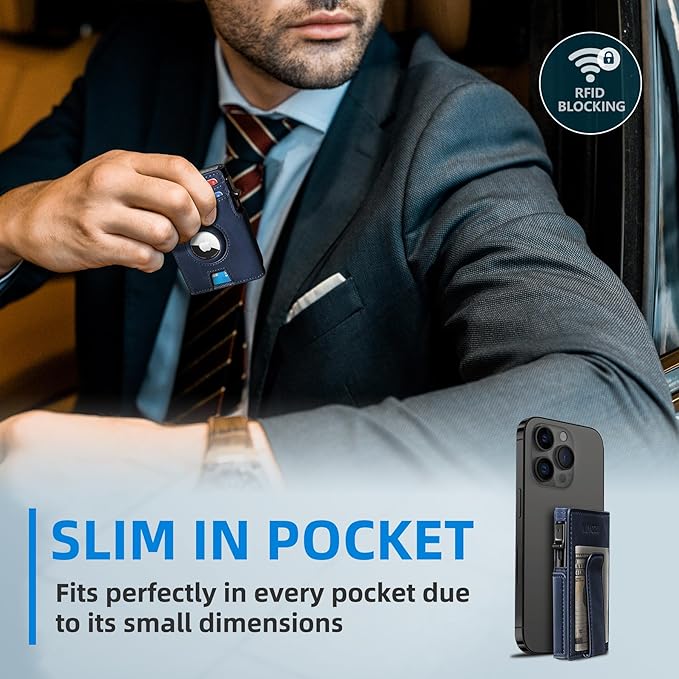 Airtag Wallet for Men,with Money Clip 10 Cards Metal Case Smart Slim Pop Up Credit Card Holder Flip with Magnetic Closure RFID Blocking wallet with Gift Box