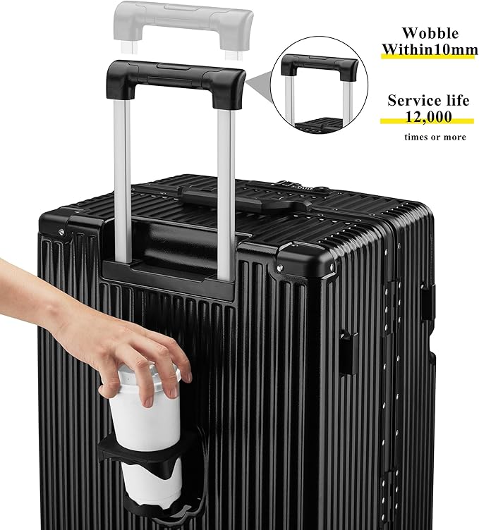 feilario 30in Super Large Captain Aluminum Frame Hardside Spinner Wheels Luggage, Zipperless Checked Suitcase with Front Compartment/Cup Holder/Phone Holder