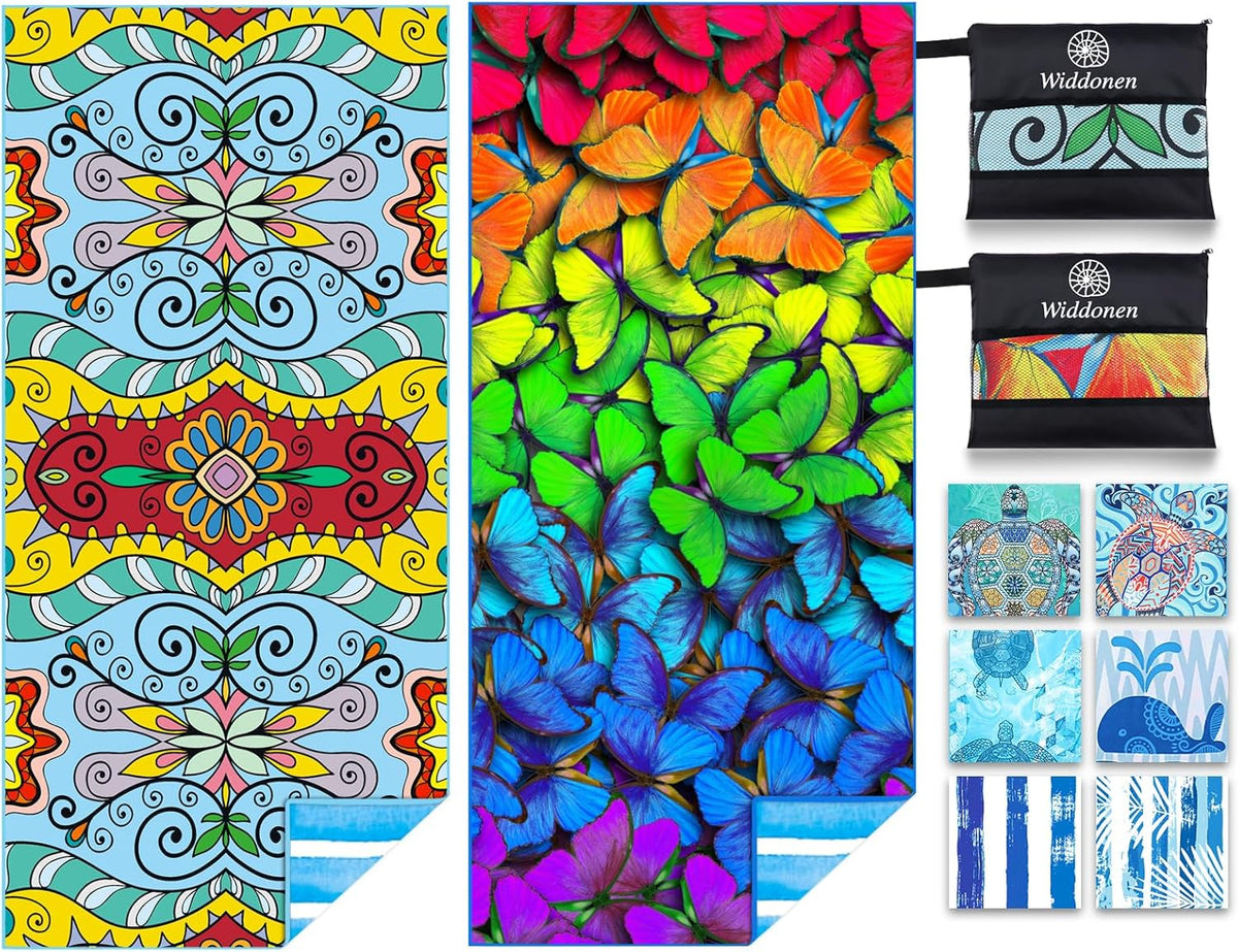 2 Pack Microfiber Lightweight Beach Towel Sand Free Quick Dry Absorbent Thin Compact Towels for Swimming Pool Camping Beach Accessories Large Easy Pack Travel Things for Vacation Essentials Gift