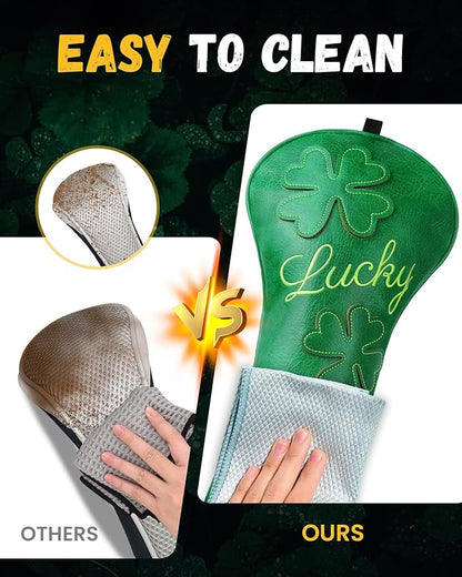 Golf Headcovers Golf Club Head Covers Four Leaf Clover Good Luck Charm - Clover Style Premium Leather Driver Fairway(FW) Wood Hybrid(UT) with Number Tags