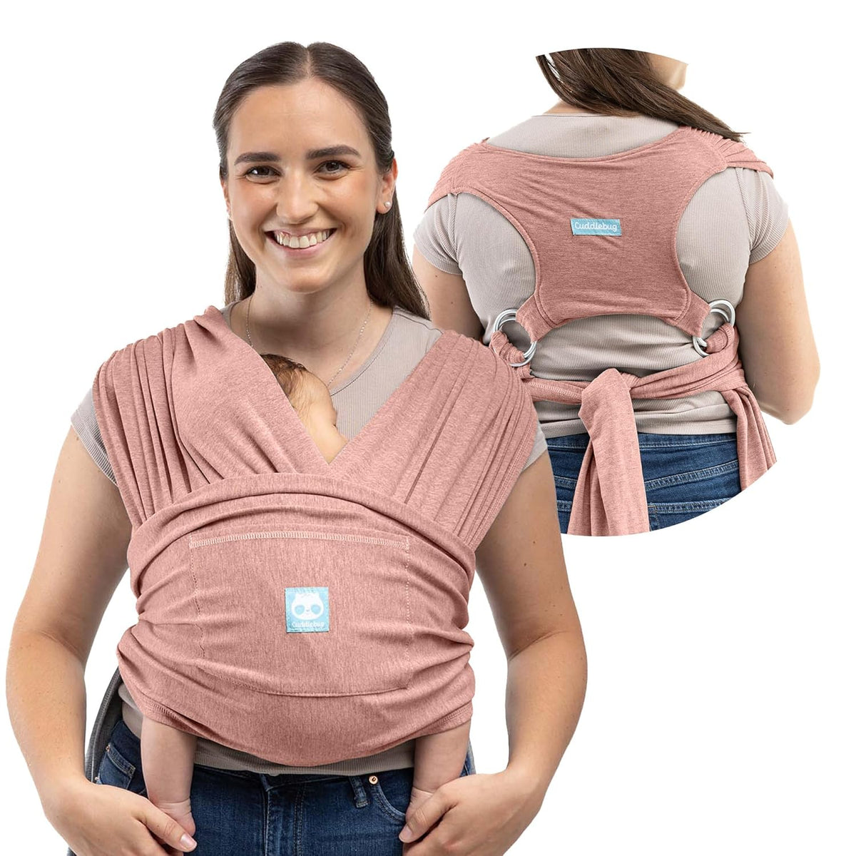 CuddleCarry™ Pre-Wrapped Baby Ring Sling by CuddleBug - Adjustable, Lightweight Baby Carrier Wrap - Ergonomic Front Carry for Newborn to Toddler (0-36m, 8-35 lbs) - Pink