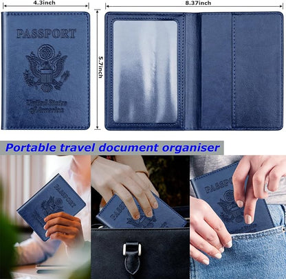 Herain Black & Dark Blue Passport Holder for Travel, Passport Cover Wallet Case 2 Pack Women Men Family Cruise Ship Essentials, Passports Book Holders Travel Vacation Must Haves