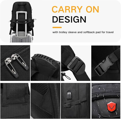 Travel Backpack 50L, 17 Inch Laptop Backpack for Men Women, Large Waterproof Carry On Backpack, TSA Friendly Flight Approved Anti-Theft Backpack with USB Interface & Shoe Compartment, Black