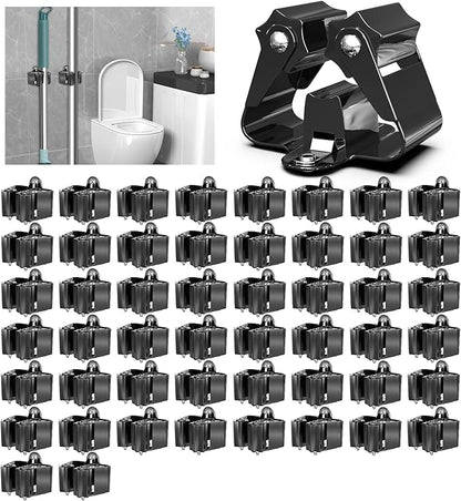 3-H Stainless Steel Broom Holder Wall Mount 50-Pack- Heavy Duty Mop Organizer, Wall Mounted Broom Storage with Secure Mounting for Kitchen Laundry Garage Bathroom (Space Saving)