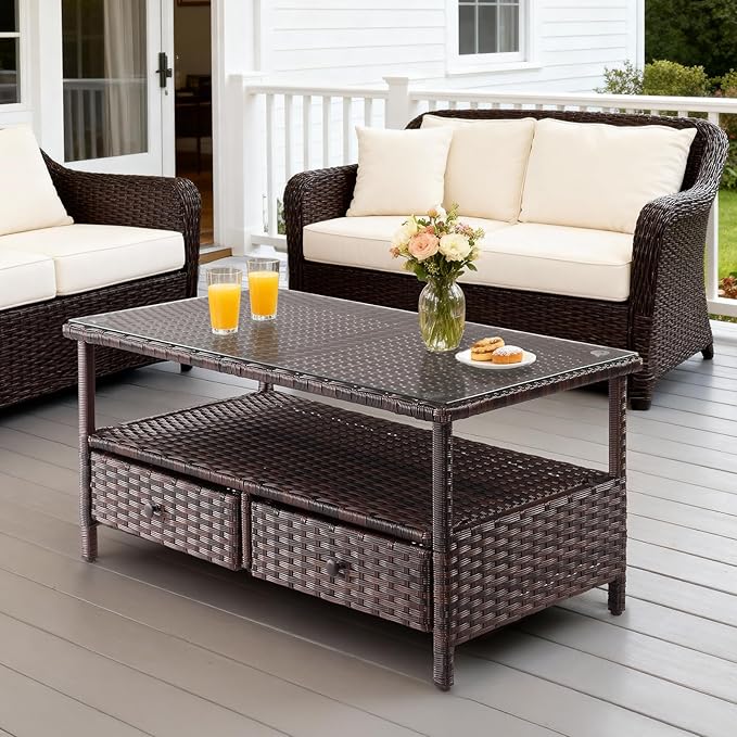 VINGLI Outdoor Wicker Coffee Table