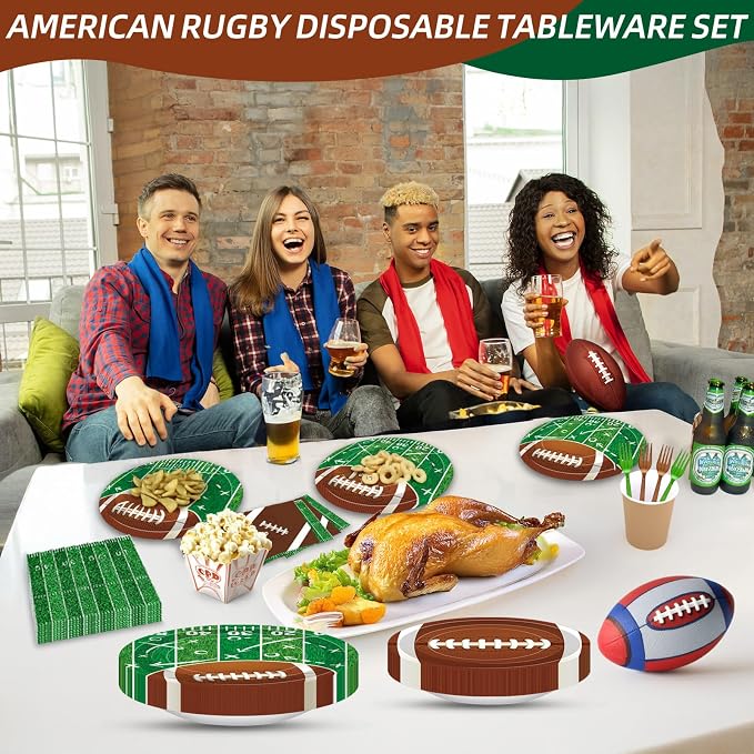 100 Pcs Football Party Supplies Set, Serves 25 – Disposable Football and Field