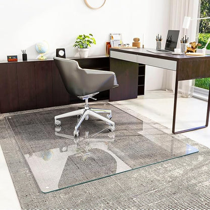 [Tempered Glass] 46" x 55" Glass Chair Mat, Heavy Duty Hard Floor Mat with Round Corner and Polished Edge, Office Chair Mat for Carpet Office Home Hardwood Floor Desk