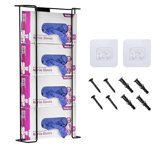 Alpine Glove Holder for Wall Mount Latex Gloves - Wire Box Dispenser for Disposable Gloves, Tissues, Masks, Wipes & More - Fits 4 Boxes (Black)