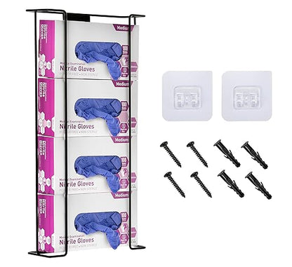 Alpine Glove Holder for Wall Mount Latex Gloves - Wire Box Dispenser for Disposable Gloves, Tissues, Masks, Wipes & More - Fits 4 Boxes (Black)
