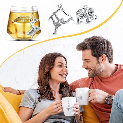 3 Sets Tea Infusers Steeper for Loose Leaf Tea Holder Stainless Steel Tea Ball Mesh Strainer Filters with Drip Trays and Pendant(Animal Style)