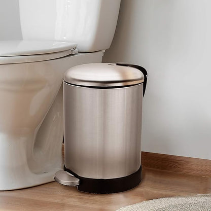 GLAD Small Trash Can, 1.2 Gallon | Round Stainless Steel Garbage Bin with Soft Close Lid & Step Foot Pedal | Metal Waste Basket with Removable Inner Bucket, Stainless